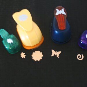 Fiskars and More Small Paper Punches Lot Of 4 flower, leaf, butterfly,